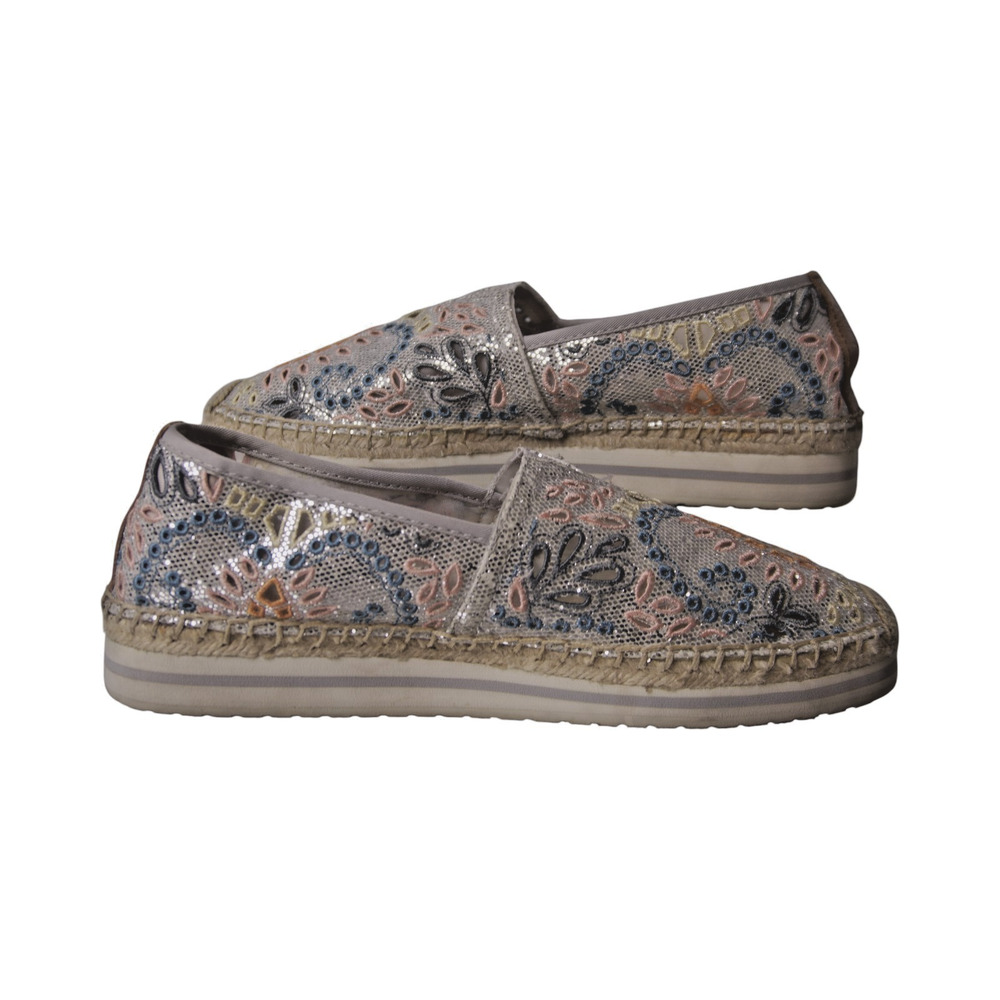 JOY & MARIO METALLIC EMBROIDERED ESPADRILLES WOMEN’S 7.5 PLATFORM SLIP-ON